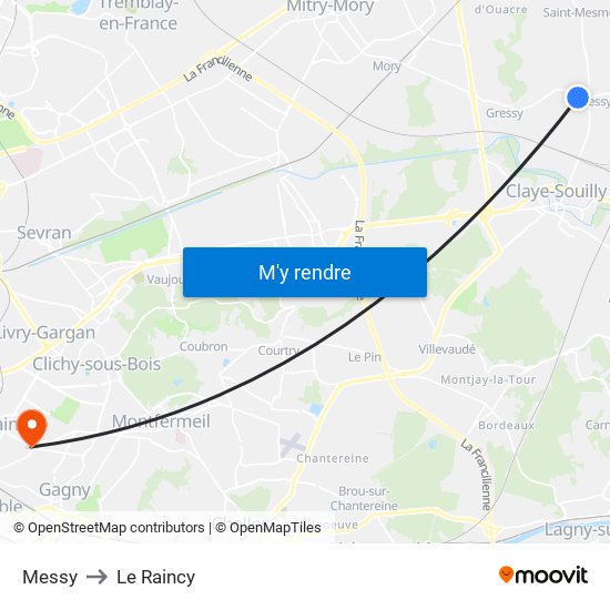 Messy to Le Raincy map