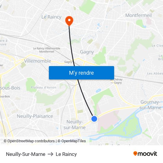 Neuilly-Sur-Marne to Le Raincy map