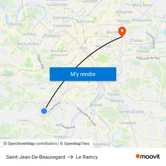 Saint-Jean-De-Beauregard to Le Raincy map