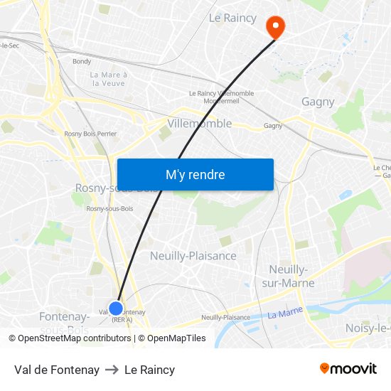 Val de Fontenay to Le Raincy map