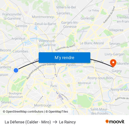 La Défense (Calder - Miro) to Le Raincy map