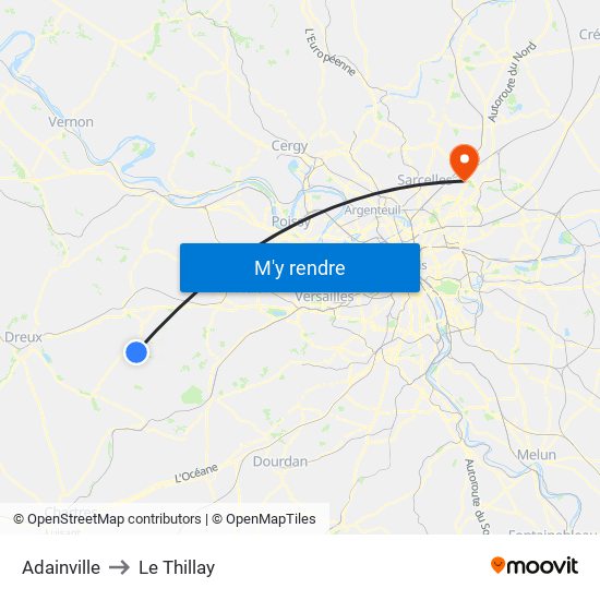 Adainville to Le Thillay map