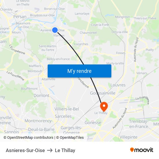 Asnieres-Sur-Oise to Le Thillay map