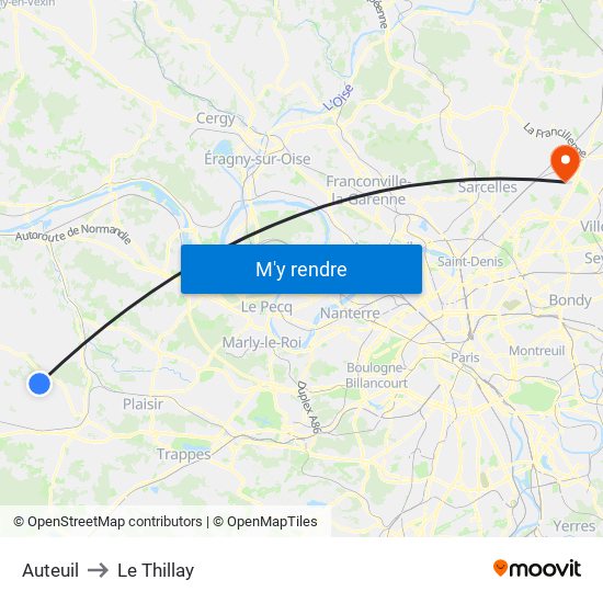 Auteuil to Le Thillay map