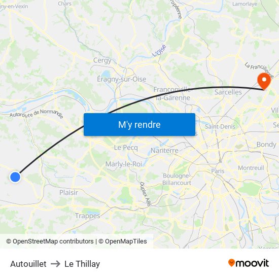 Autouillet to Le Thillay map