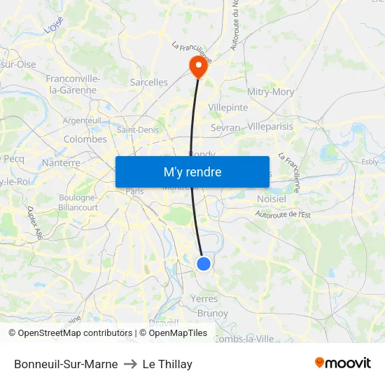 Bonneuil-Sur-Marne to Le Thillay map