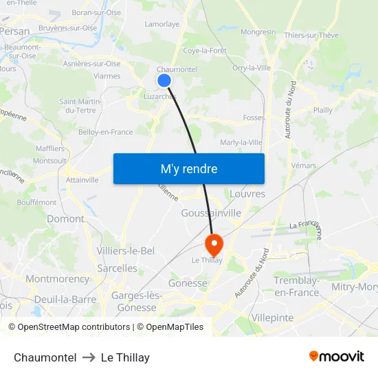 Chaumontel to Le Thillay map