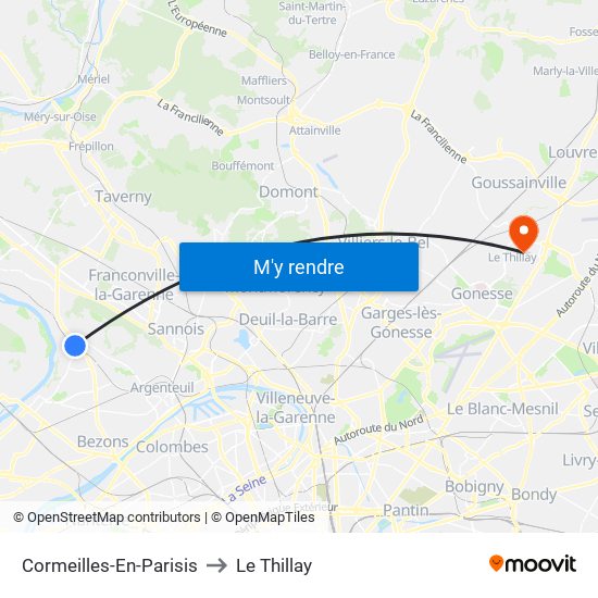 Cormeilles-En-Parisis to Le Thillay map