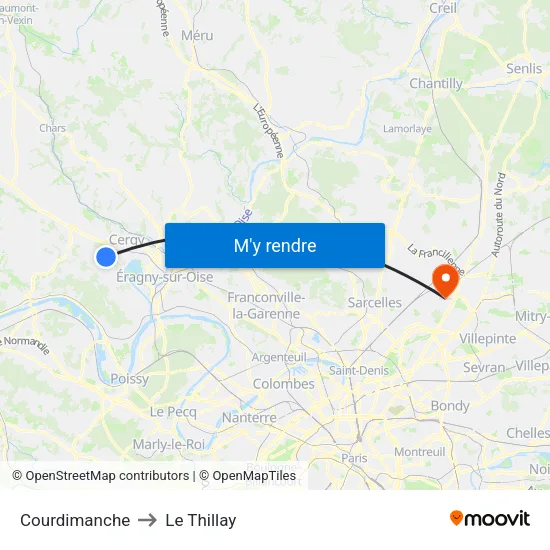 Courdimanche to Le Thillay map