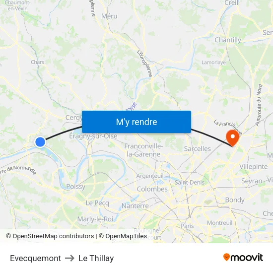 Evecquemont to Le Thillay map