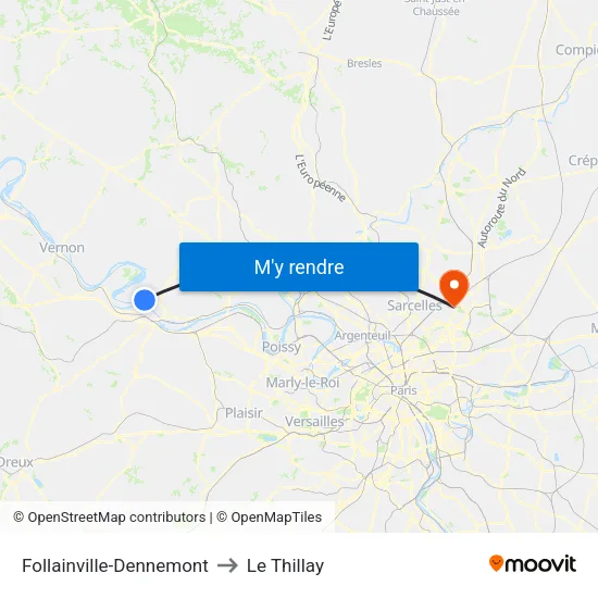 Follainville-Dennemont to Le Thillay map
