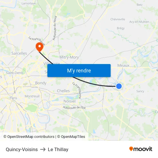 Quincy-Voisins to Le Thillay map
