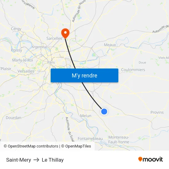Saint-Mery to Le Thillay map