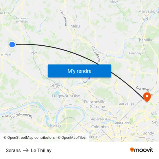 Serans to Le Thillay map