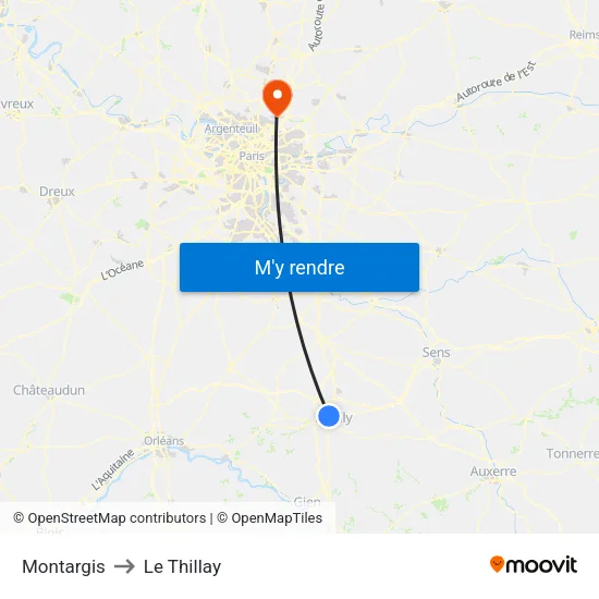 Montargis to Le Thillay map