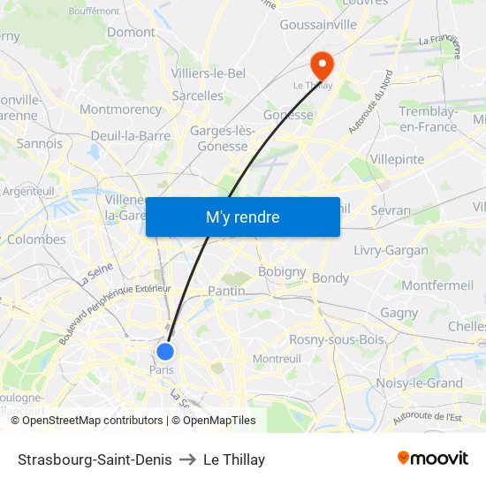 Strasbourg-Saint-Denis to Le Thillay map