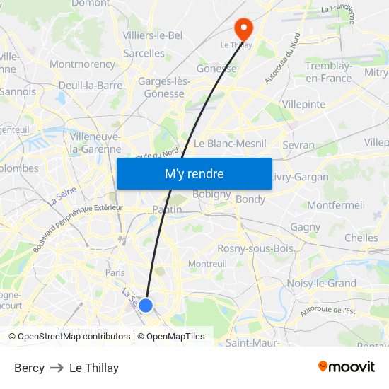 Bercy to Le Thillay map