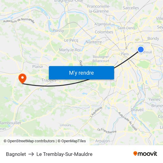 Bagnolet to Le Tremblay-Sur-Mauldre map