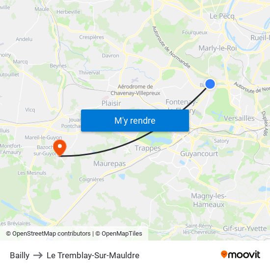 Bailly to Le Tremblay-Sur-Mauldre map