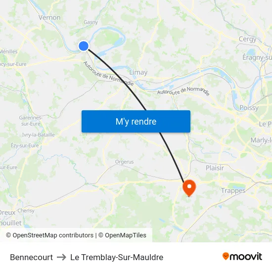 Bennecourt to Le Tremblay-Sur-Mauldre map