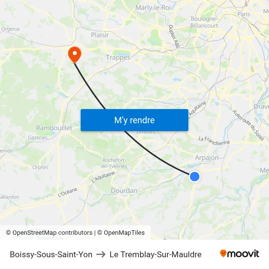 Boissy-Sous-Saint-Yon to Le Tremblay-Sur-Mauldre map