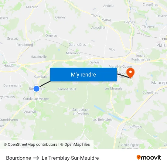 Bourdonne to Le Tremblay-Sur-Mauldre map