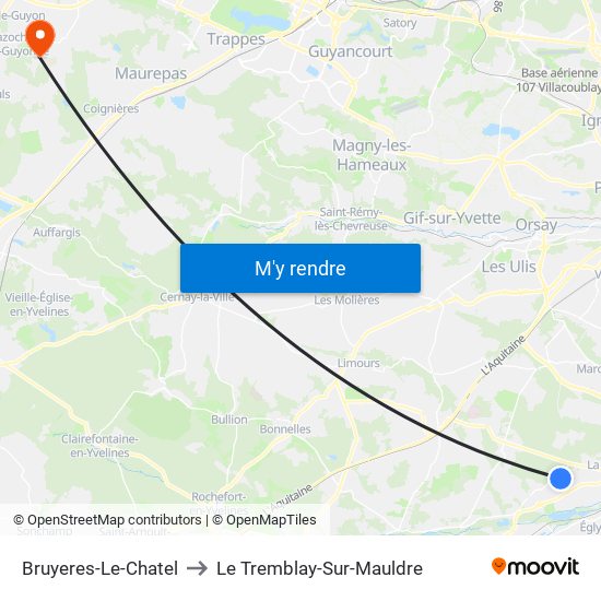 Bruyeres-Le-Chatel to Le Tremblay-Sur-Mauldre map