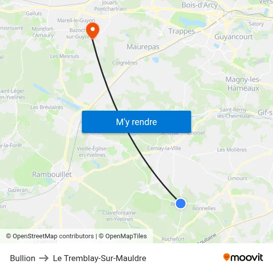 Bullion to Le Tremblay-Sur-Mauldre map