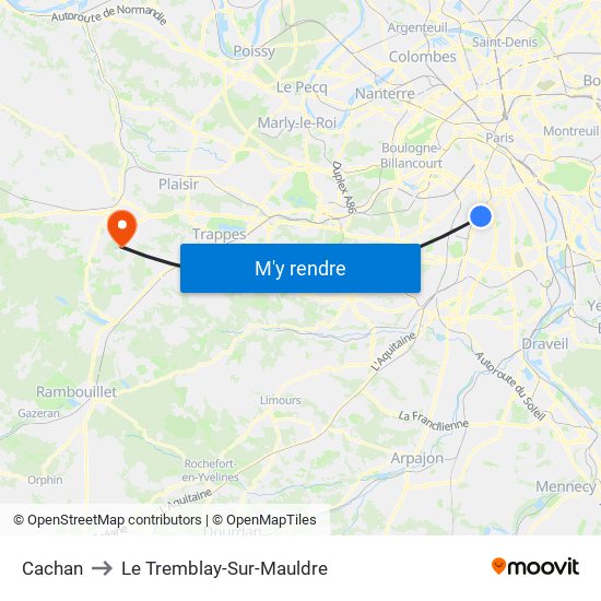 Cachan to Le Tremblay-Sur-Mauldre map