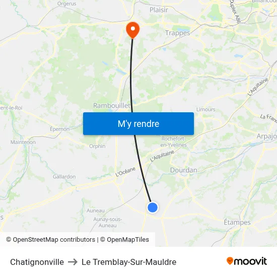 Chatignonville to Le Tremblay-Sur-Mauldre map