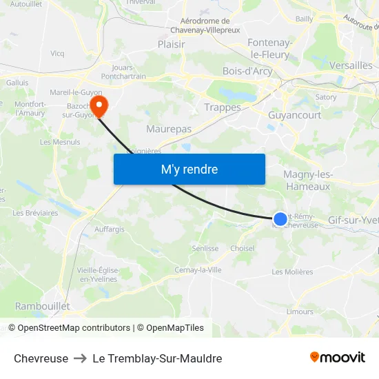 Chevreuse to Le Tremblay-Sur-Mauldre map