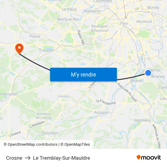 Crosne to Le Tremblay-Sur-Mauldre map