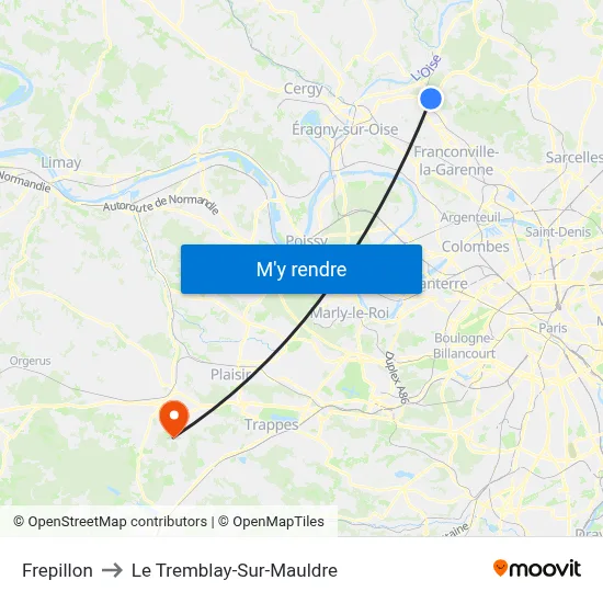 Frepillon to Le Tremblay-Sur-Mauldre map