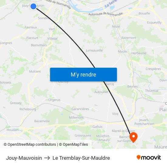 Jouy-Mauvoisin to Le Tremblay-Sur-Mauldre map