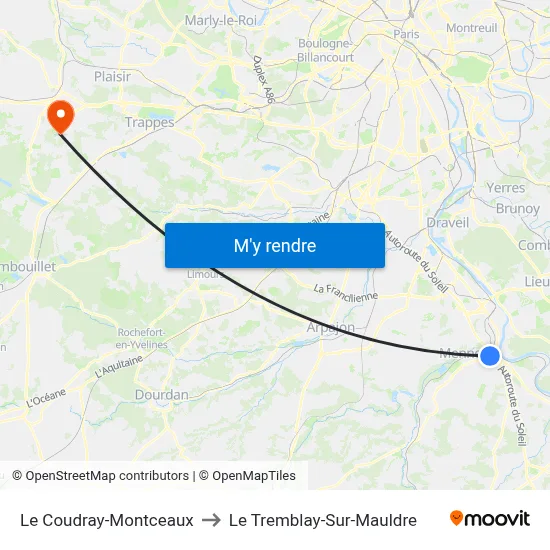 Le Coudray-Montceaux to Le Tremblay-Sur-Mauldre map