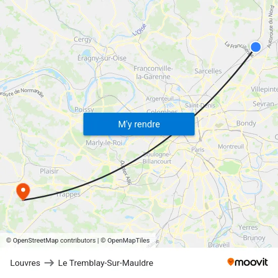 Louvres to Le Tremblay-Sur-Mauldre map