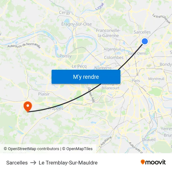Sarcelles to Le Tremblay-Sur-Mauldre map