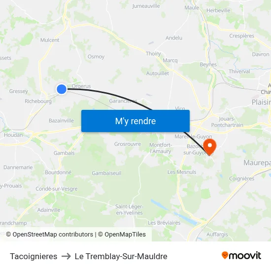 Tacoignieres to Le Tremblay-Sur-Mauldre map