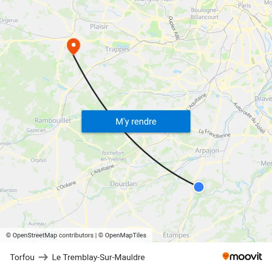 Torfou to Le Tremblay-Sur-Mauldre map