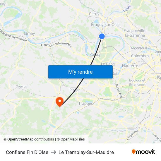 Conflans Fin D'Oise to Le Tremblay-Sur-Mauldre map