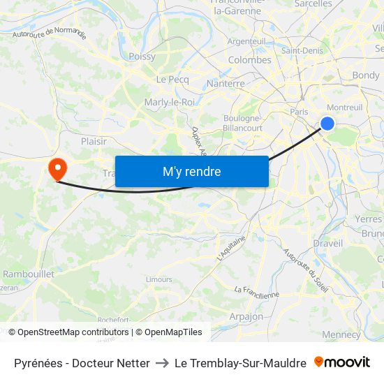 Pyrénées - Docteur Netter to Le Tremblay-Sur-Mauldre map