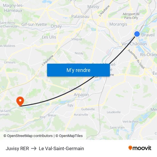 Juvisy RER to Le Val-Saint-Germain map