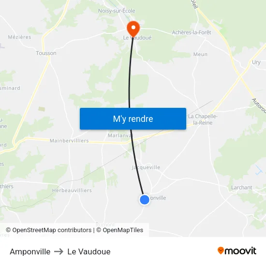 Amponville to Le Vaudoue map