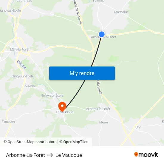 Arbonne-La-Foret to Le Vaudoue map