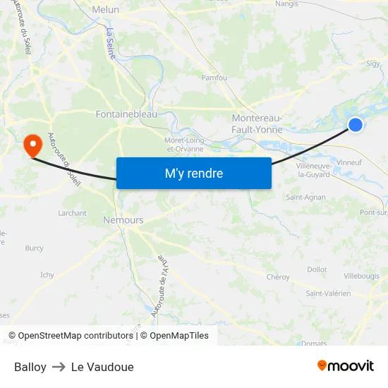 Balloy to Le Vaudoue map