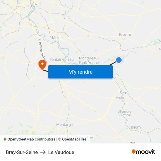 Bray-Sur-Seine to Le Vaudoue map