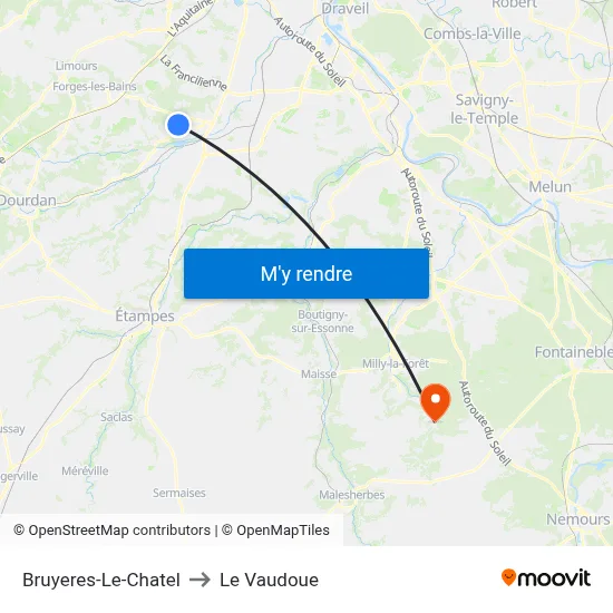 Bruyeres-Le-Chatel to Le Vaudoue map