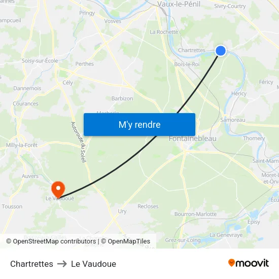 Chartrettes to Le Vaudoue map