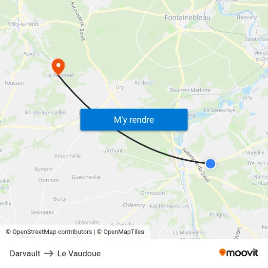 Darvault to Le Vaudoue map