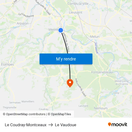 Le Coudray-Montceaux to Le Vaudoue map